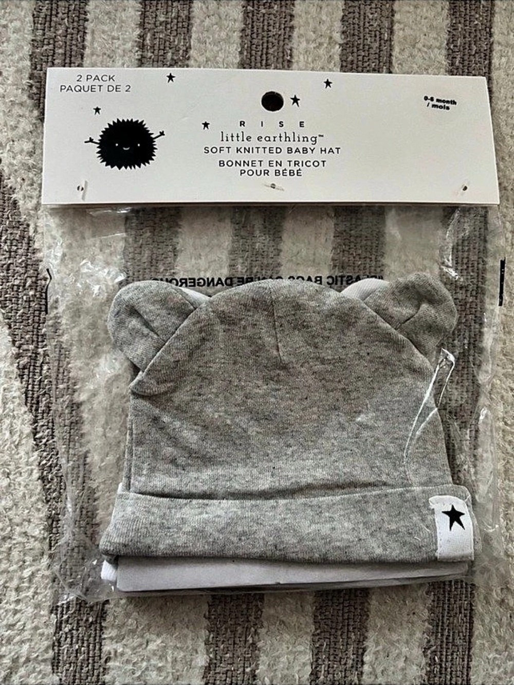 Rise Little Earthling Soft Knitted Baby Hat 2 Pack Gray